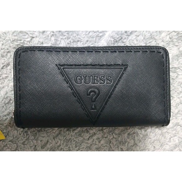 Guess Logo Zip Wallet Black Large - Picture 1 of 8